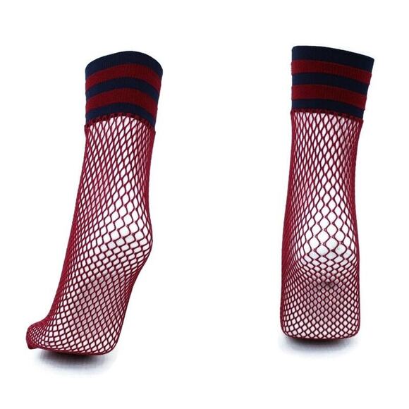 NEW 2 Pairs Free People Riot Sport Fishnet Ankle Socks Anklet Wine Red One Size - Picture 2 of 5